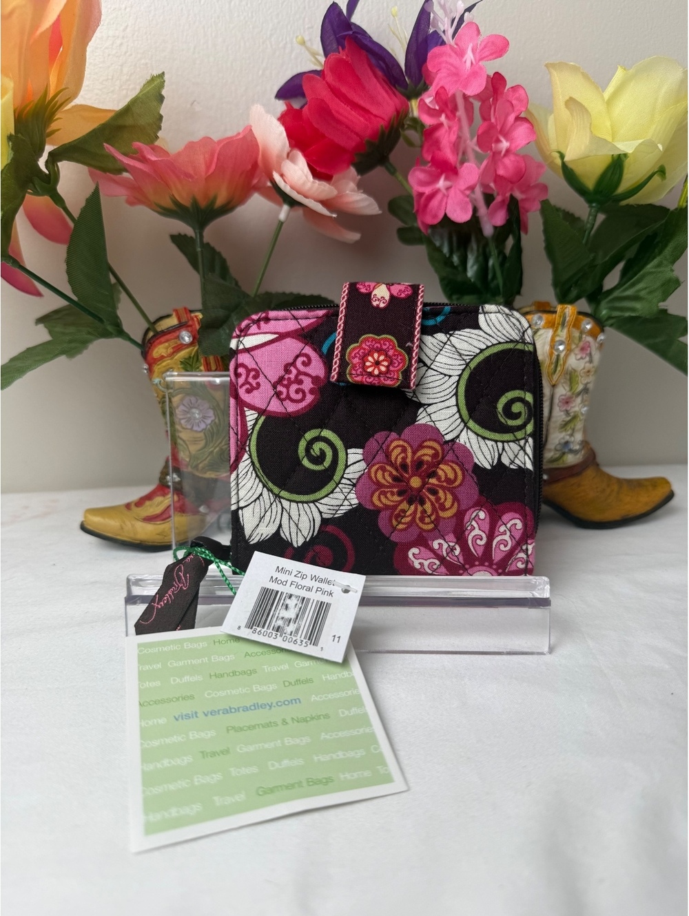 NWT Vera Bradley Mod Floral Pink Mini Zip Around Wallet - Pocket Wallet RARE